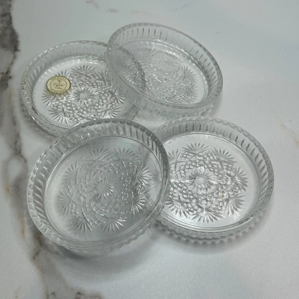 Crystal Clear Industries 24% Lead Crystal Coasters Set of 4 Starburst USA Made